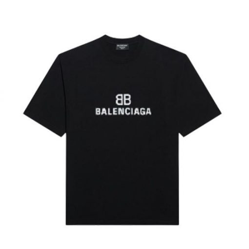 BALENCIAGA MEN'S BB PIXEL MEDIUM FIT T-SHIRT IN BLACK - BAS012