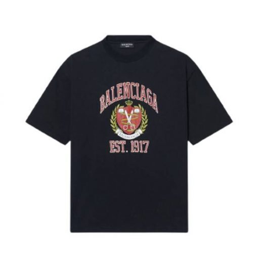 BALENCIAGA MEN'S COLLEGE T-SHIRT MEDIUM FIT IN BLACK - BAS010