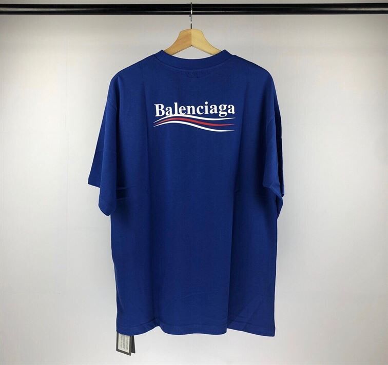 BALENCIAGA MEN'S POLITICAL CAMPAIGN T-SHIRT LARGE FIT IN PACIFIC BLUE - BAS003