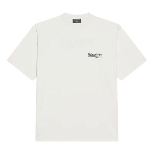 BALENCIAGA MEN'S POLITICAL CAMPAIGN T-SHIRT LARGE FIT IN WHITE - BAS020