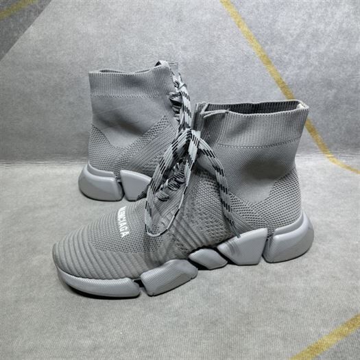 BALENCIAGA MEN'S SPEED 2.0 LACE-UP RECYCLED KNIT SNEAKER IN GREY - BLA035