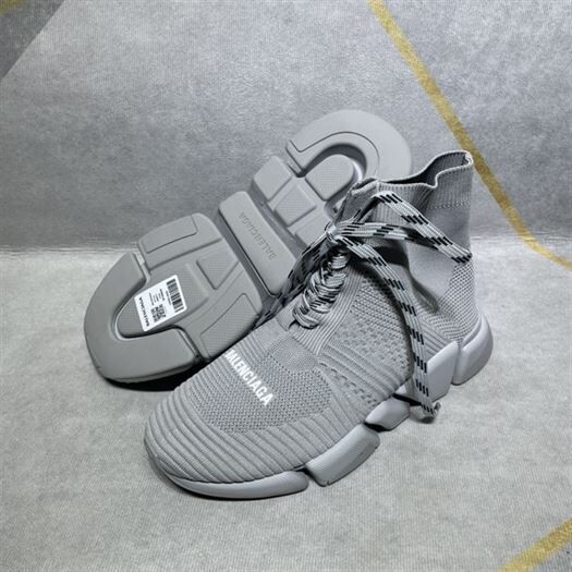 BALENCIAGA MEN'S SPEED 2.0 LACE-UP RECYCLED KNIT SNEAKER IN GREY - BLA035