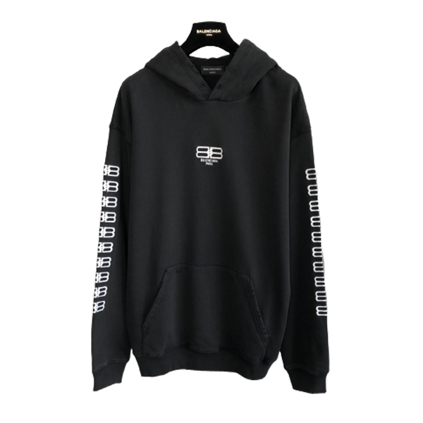 BALENCIAGA PARIS ICON HOODIE MEDIUM FIT IN BLACK - BH002