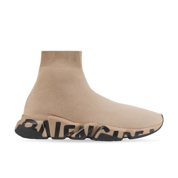 BALENCIAGA SPEED RECYCLED KNIT GRAFFITI SNEAKER IN BEIGE - BLA050