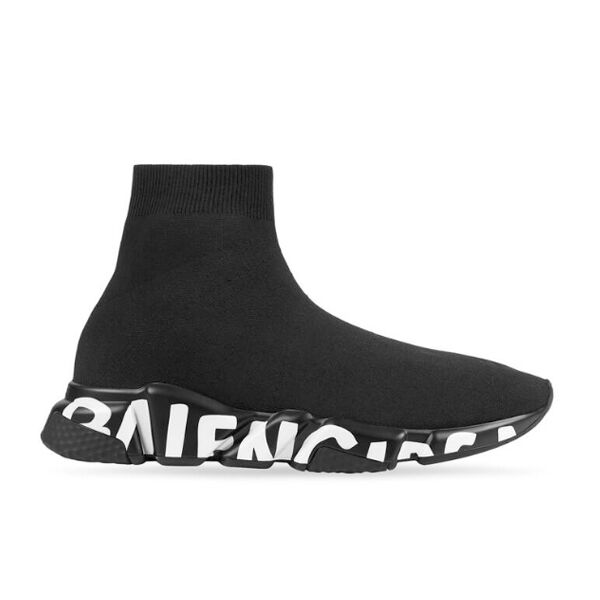 BALENCIAGA SPEED RECYCLED KNIT GRAFFITI SNEAKER IN BLACK - BLA049
