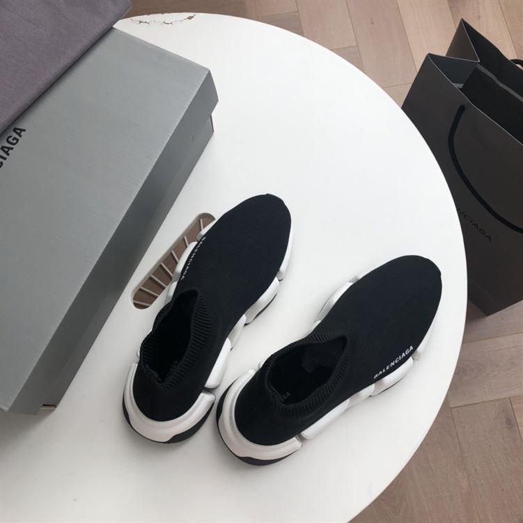 BALENCIAGA SPEED RECYCLED KNIT SNEAKER IN BLACK/WHITE - BLA052