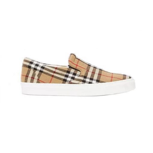 BURBERRY BIO-BASED SOLE LATTICED COTTON SLIP-ON SNEAKERS - BBR024