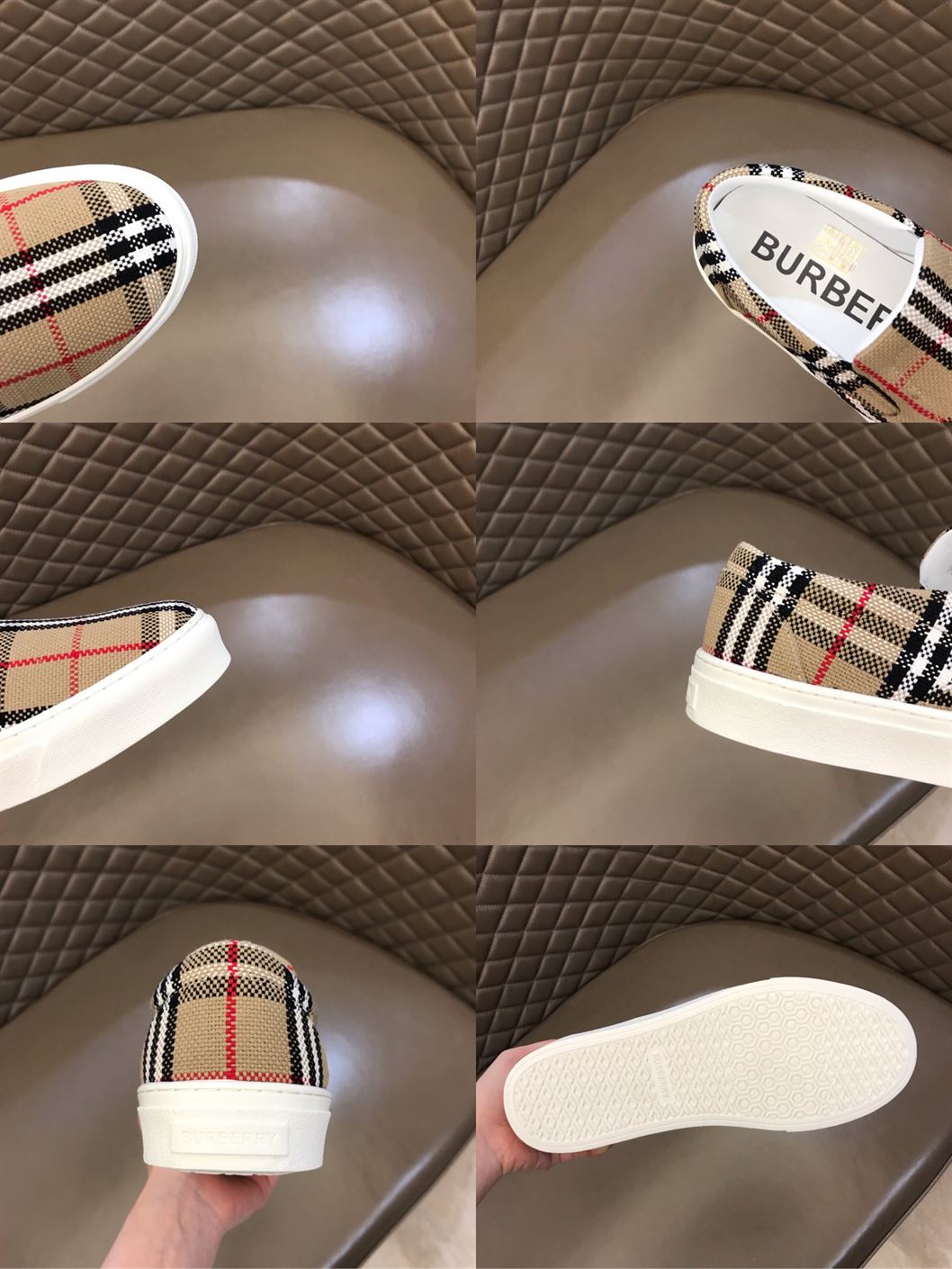 BURBERRY BIO-BASED SOLE LATTICED COTTON SLIP-ON SNEAKERS - BBR024