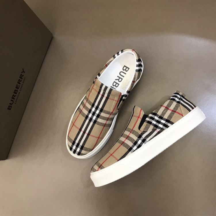 BURBERRY BIO-BASED SOLE LATTICED COTTON SLIP-ON SNEAKERS - BBR024