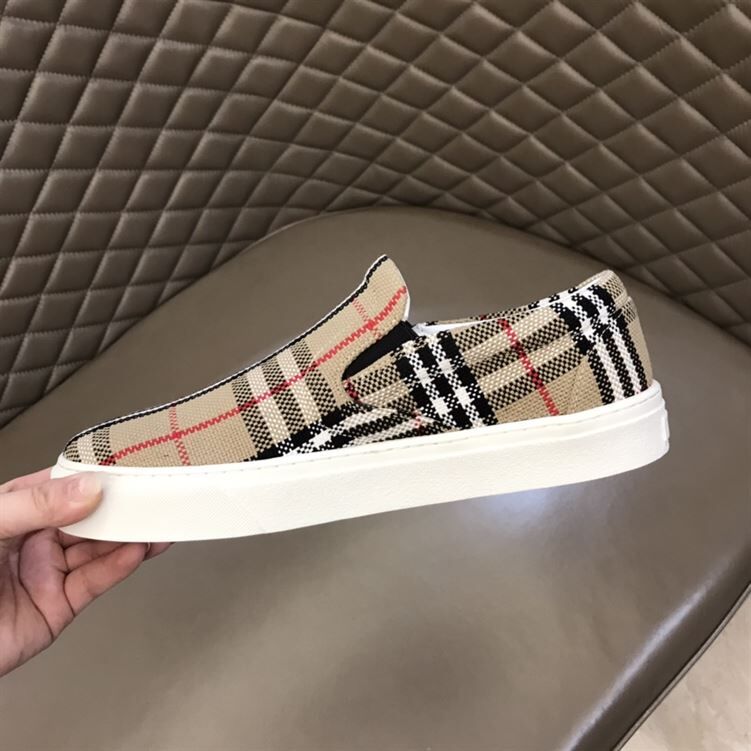 BURBERRY BIO-BASED SOLE LATTICED COTTON SLIP-ON SNEAKERS - BBR024