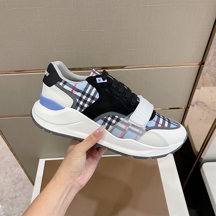 BURBERRY CHECK NYLON, LEATHER AND SUEDE SNEAKERS - BBR031
