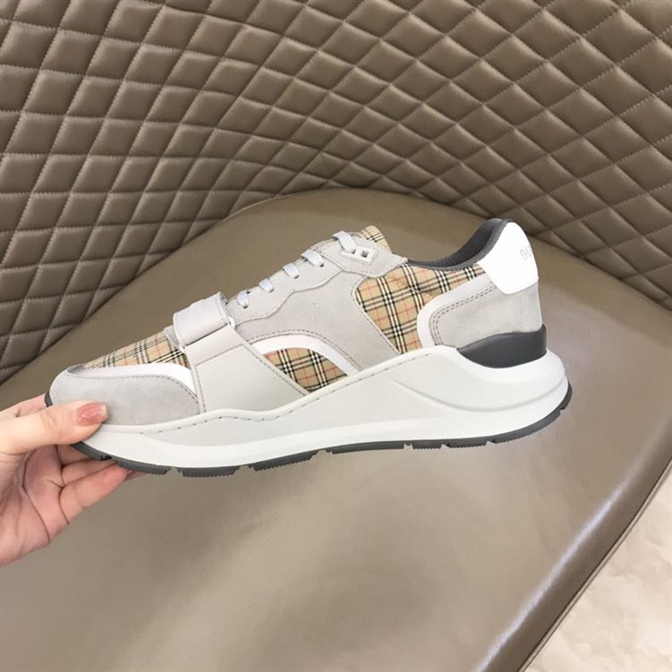 BURBERRY CHECK, SUEDE AND LEATHER SNEAKERS - BBR009