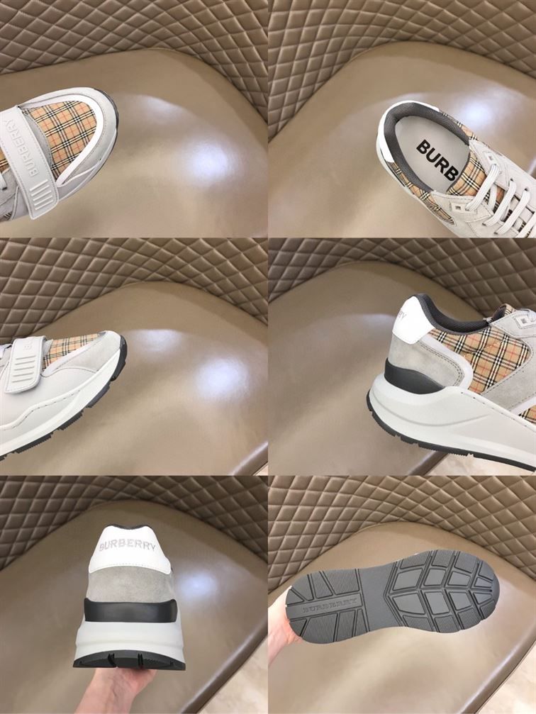BURBERRY CHECK, SUEDE AND LEATHER SNEAKERS - BBR009
