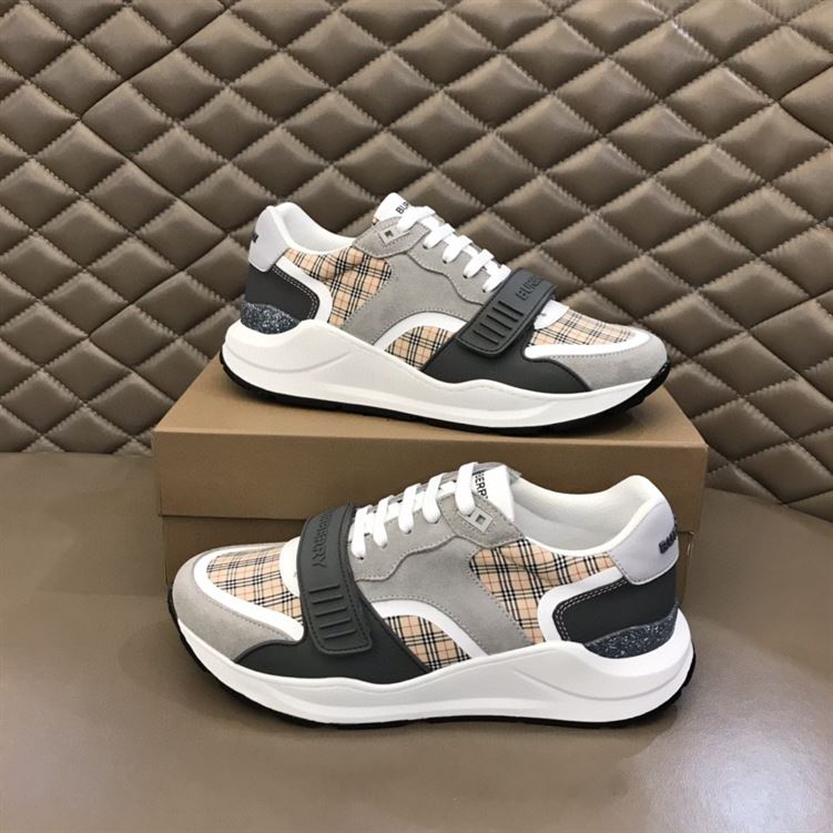 BURBERRY CHECK, SUEDE AND LEATHER SNEAKERS - BBR010