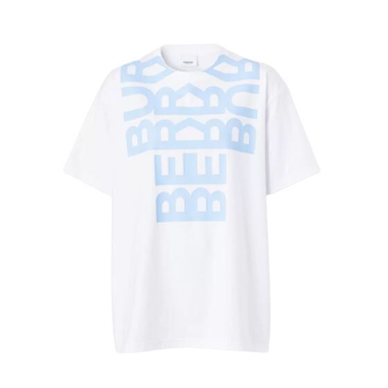 BURBERRY LOGO PRINT COTTON OVERSIZED T-SHIRT IN WHITE/BLUE - BRS005