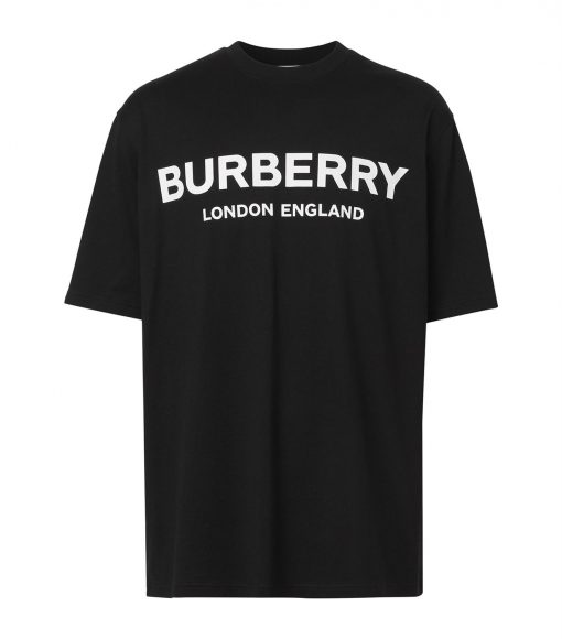 BURBERRY LOGO PRINT COTTON T-SHIRT IN BLACK - BRS008