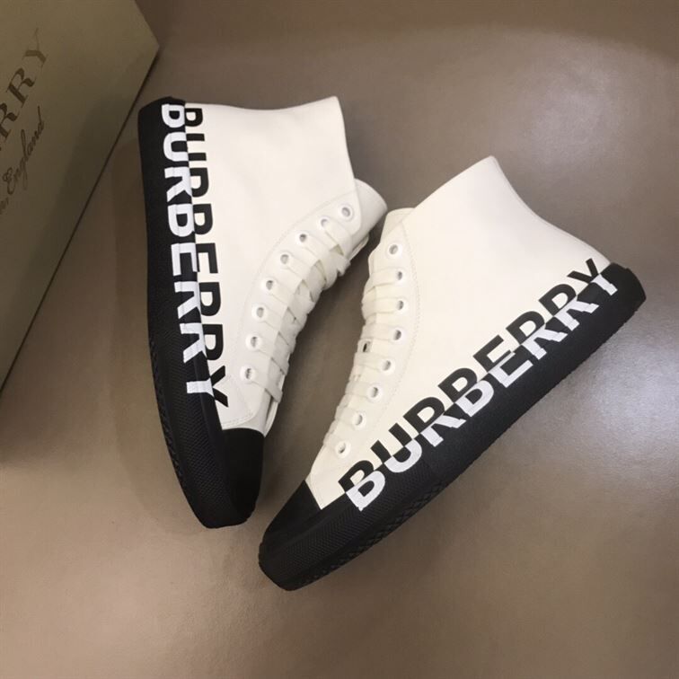 BURBERRY LOGO PRINT GABARDINE HIGH-TOP SNEAKERS - BBR029