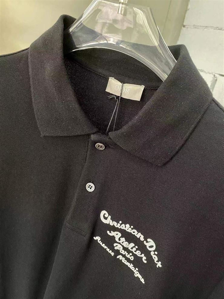 CHRISTIAN DIOR ATELIER' POLO SHIRT BLACK COTTON PIQUÃ‰ - DOT018