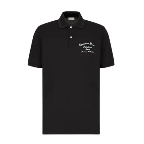 CHRISTIAN DIOR ATELIER' POLO SHIRT BLACK COTTON PIQUÃ‰ - DOT018