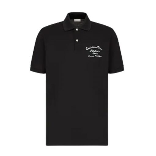 CHRISTIAN DIOR ATELIER' POLO SHIRT BLACK COTTON PIQUÃ‰ - DOT018