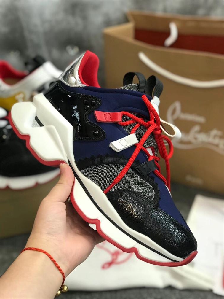 CHRISTIAN LOUBOUTIN BLUE NEOPRENE RED- RUNNER SNEAKER - CLS012