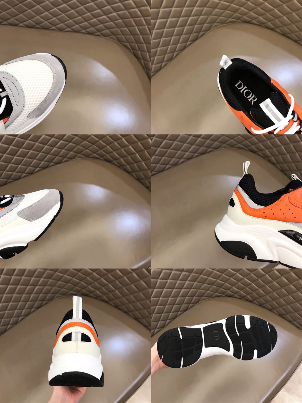 DIOR B22 SNEAKERS BLACK AND WHITE TECHNICAL MESH WITH ORANGE AND WHITE SMOOTH CALFSKIN - DO003
