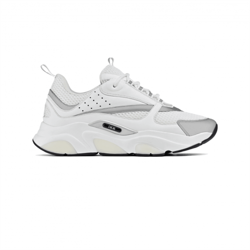 DIOR B22 SNEAKERS WHITE TECHNICAL MESH WITH WHITE AND SILVER-TONE CALFSKIN - DO002