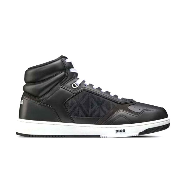 DIOR B27 HIGH-TOP SNEAKER BLACK SMOOTH CALFSKIN AND CD DIAMOND CANVAS - DO142