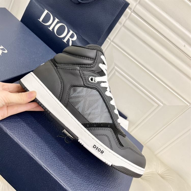 DIOR B27 HIGH-TOP SNEAKER BLACK SMOOTH CALFSKIN AND CD DIAMOND CANVAS - DO142