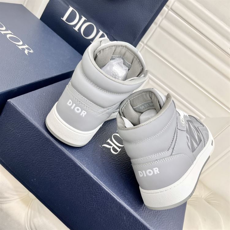 DIOR B27 HIGH-TOP SNEAKER GRAY SMOOTH CALFSKIN AND CD DIAMOND CANVAS - DO140