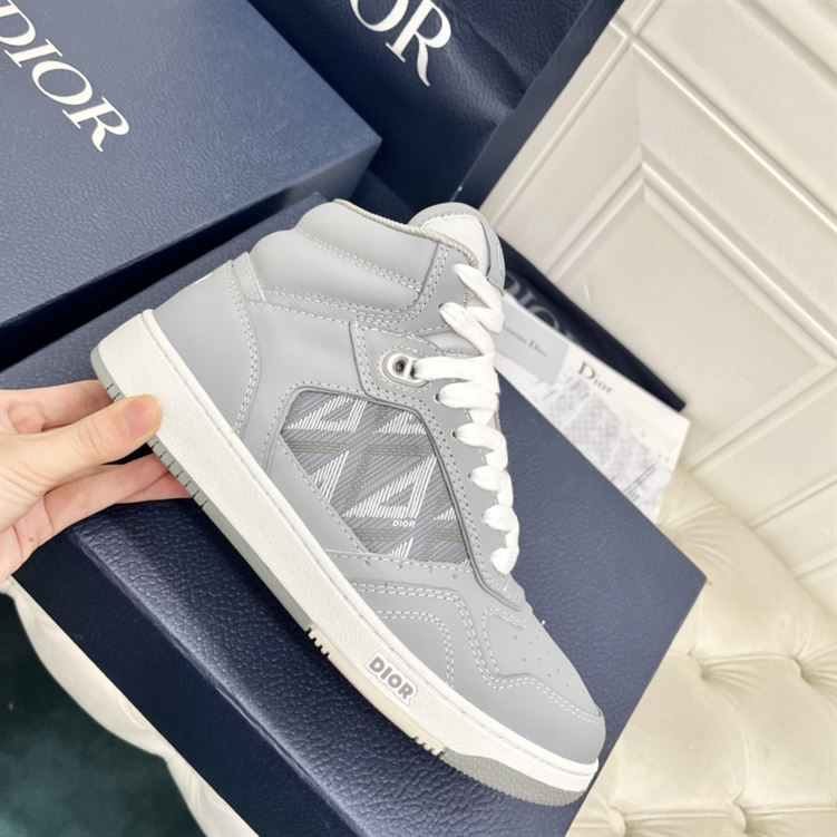 DIOR B27 HIGH-TOP SNEAKER GRAY SMOOTH CALFSKIN AND CD DIAMOND CANVAS - DO140
