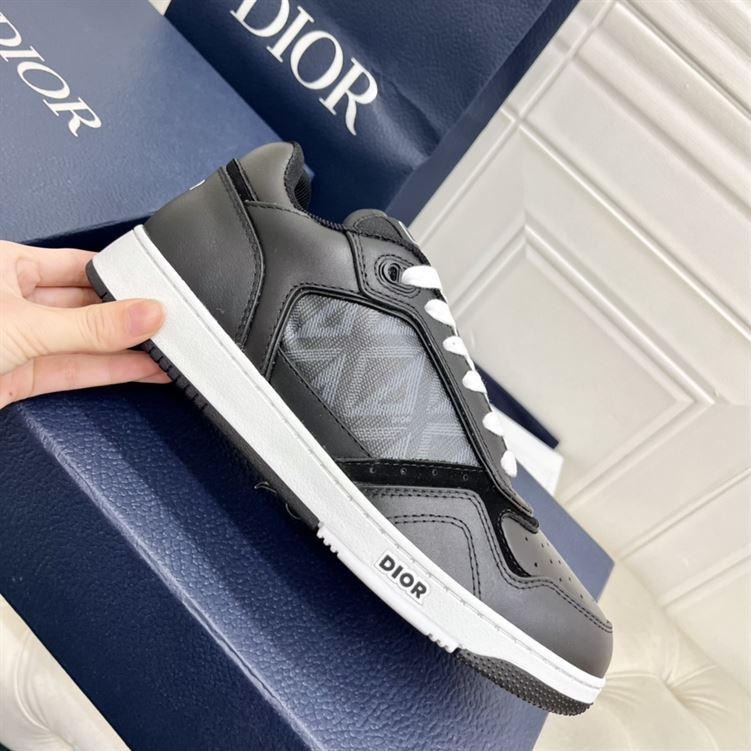 DIOR B27 LOW-TOP SNEAKER BLACK SMOOTH CALFSKIN AND CD DIAMOND CANVAS - DO141