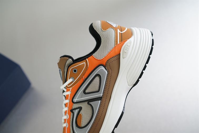 DIOR B30 SNEAKER CREAM MESH WITH ORANGE AND BROWN TECHNICAL FABRIC - DO072