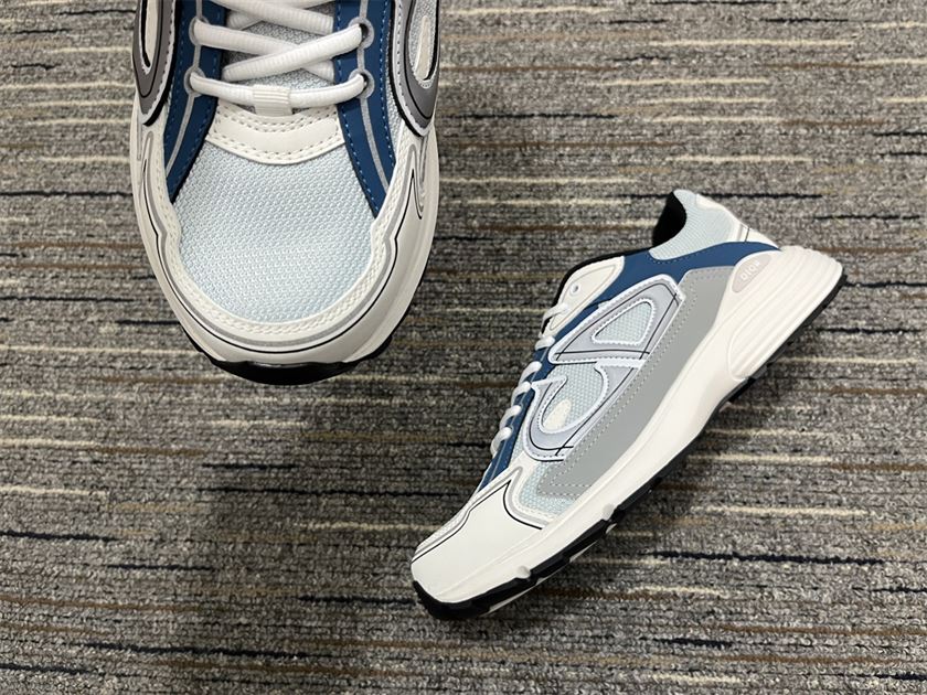 DIOR B30 SNEAKER LIGHT BLUE MESH AND BLUE GRAY AND WHITE TECHNICAL FABRIC - DO110