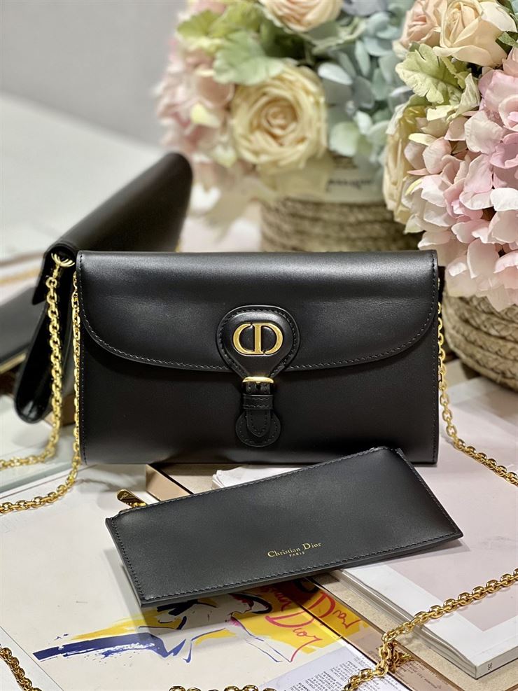 DIOR BOBBY EAST-WEST POUCH WITH CHAIN BLACK