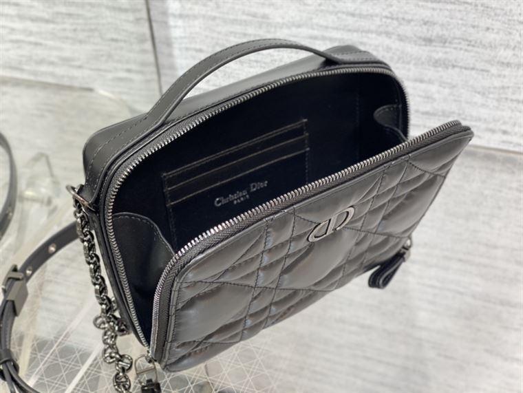 DIOR CARO BOX BAG BLACK QUILTED MACROCANNAGE