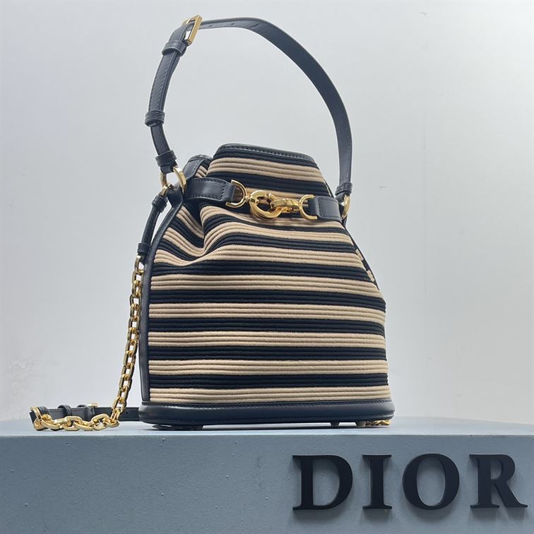 DIOR MEDIUM C EST DIOR BAG NATURAL AND DENIM BLUE MARINIERE RAFFIA