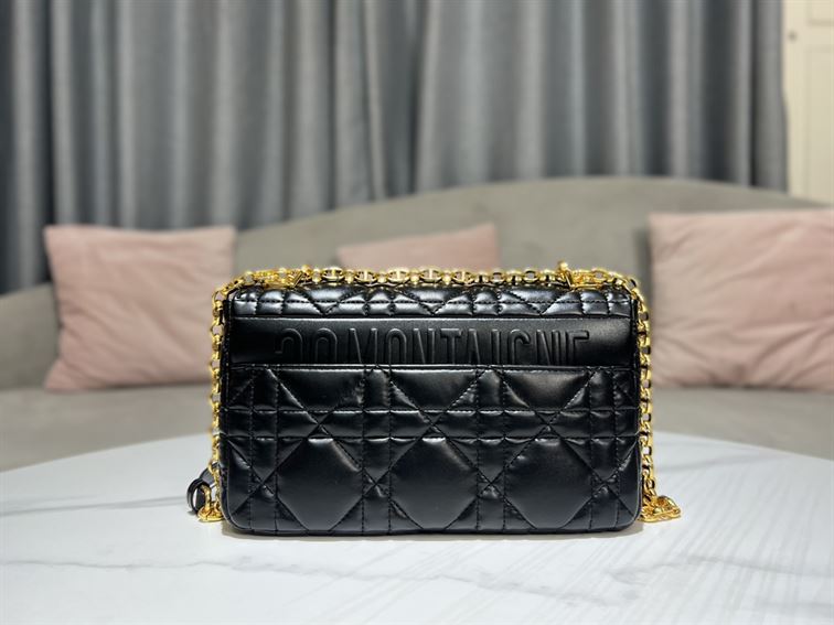 DIOR MEDIUM DIOR CARO BAG BLACK QUILTED MACROCANNAGE CALFSKIN