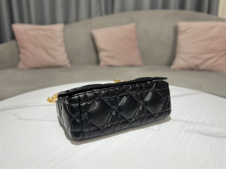 DIOR MEDIUM DIOR CARO BAG BLACK QUILTED MACROCANNAGE CALFSKIN