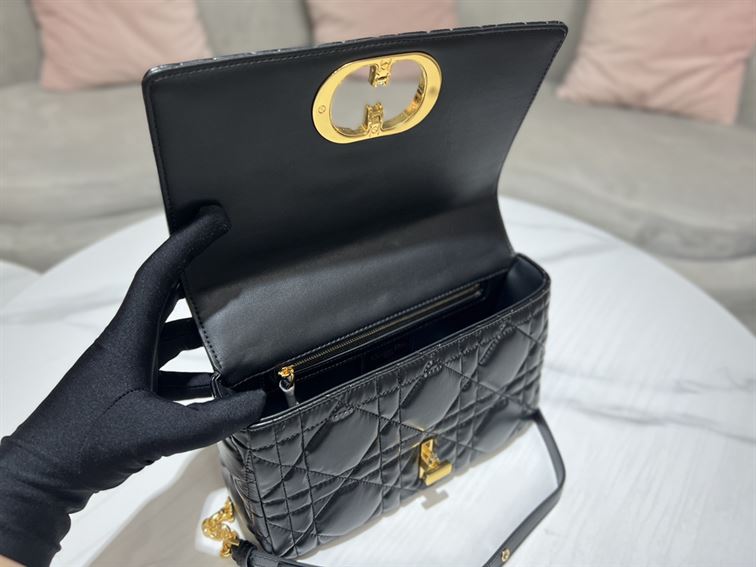 DIOR MEDIUM DIOR CARO BAG BLACK QUILTED MACROCANNAGE CALFSKIN