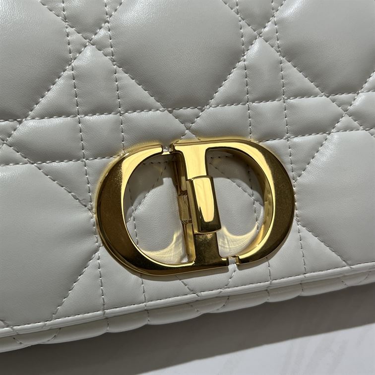 DIOR MEDIUM DIOR CARO BAG WHITE QUILTED MACROCANNAGE CALFSKIN