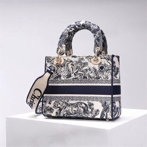 DIOR MEDIUM LADY D-LITE BAG BLUE TOILE