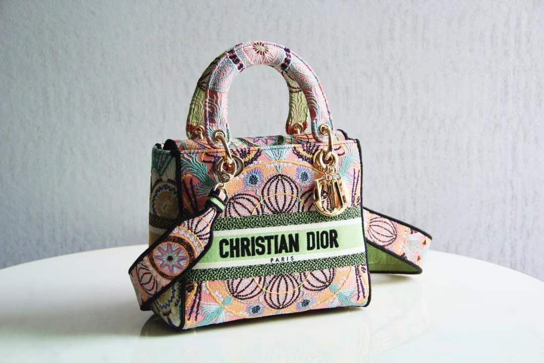 DIOR MEDIUM LADY D-LITE BAG IN MULTICOLOR LIGHTS EMBROIDERY