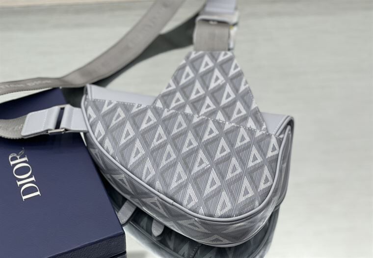 DIOR MINI SADDLE BAG GRAY CD DIAMOND CANVAS AND SMOOTH CALFSKIN - DIO005