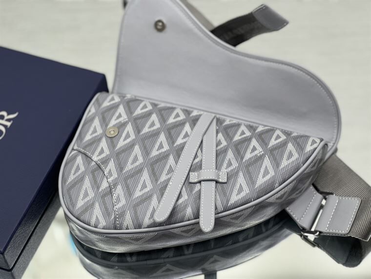 DIOR MINI SADDLE BAG GRAY CD DIAMOND CANVAS AND SMOOTH CALFSKIN - DIO005