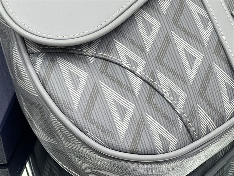 DIOR MINI SADDLE BAG GRAY CD DIAMOND CANVAS AND SMOOTH CALFSKIN - DIO005