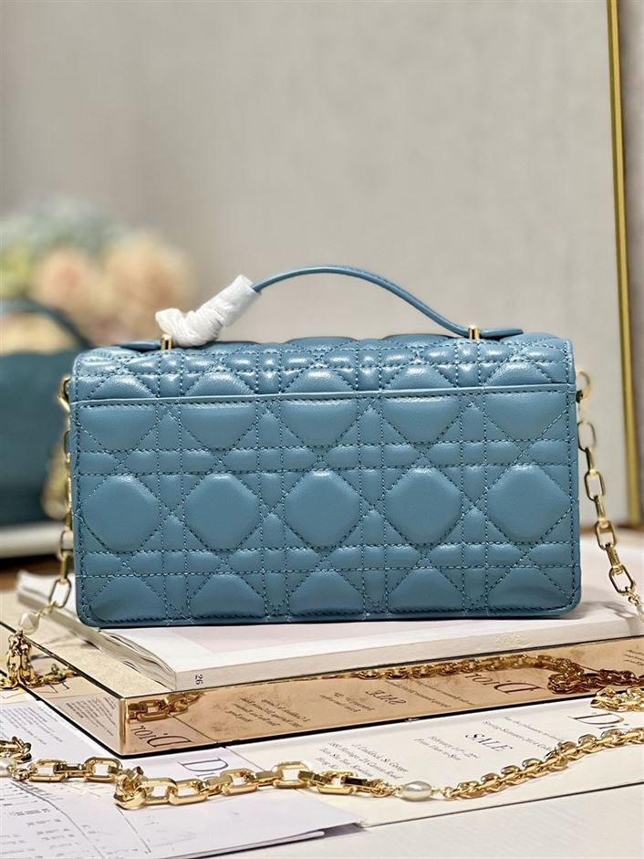 DIOR MISS DIOR MINI BAG BLUE CANNAGE LAMBSKIN