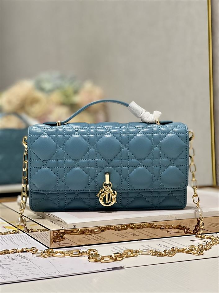 DIOR MISS DIOR MINI BAG BLUE CANNAGE LAMBSKIN