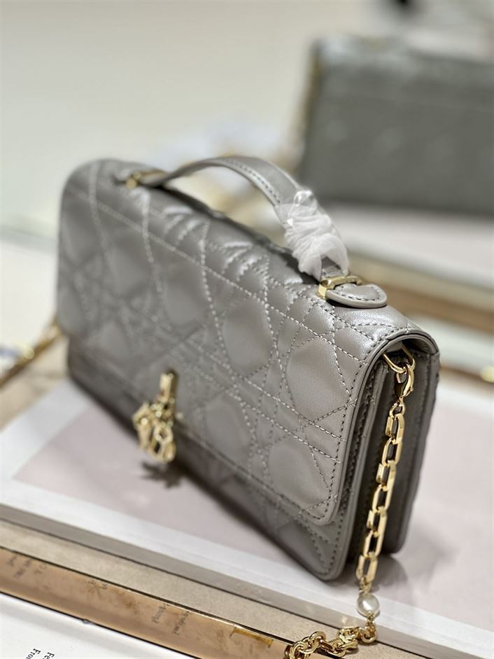 DIOR MISS DIOR MINI BAG GREY CANNAGE LAMBSKIN