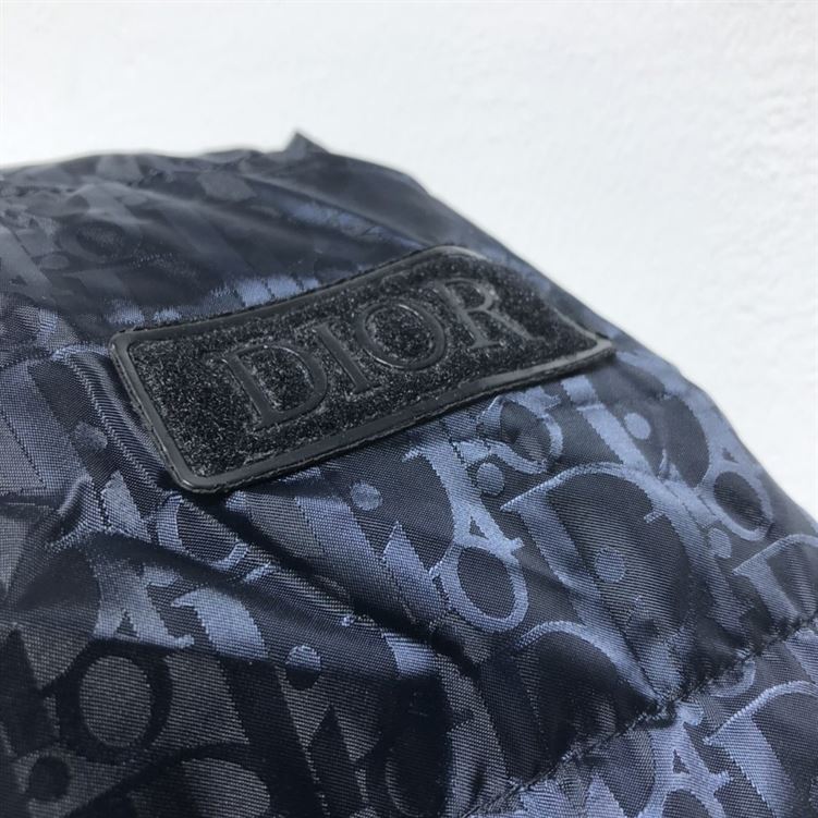 DIOR OBLIQUE DOWN JACKET NAVY BLUE TECHNICAL JACQUARD - DRC003
